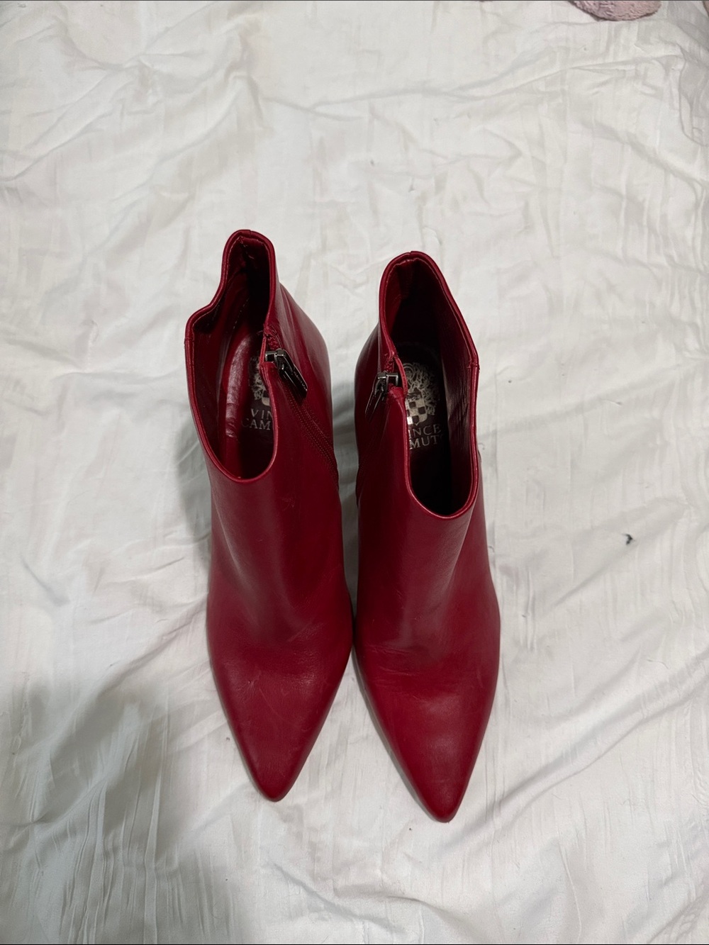 Vince Canute Women's Red Pointed-Toe Leather Ankle Boots 8M